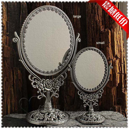 Europe 3X Magnifying  DoubleFace Dressing Table Desktop Standing Retro Tin Metal Makeup Cosmetic Mirror Large Antique MirrorJ018