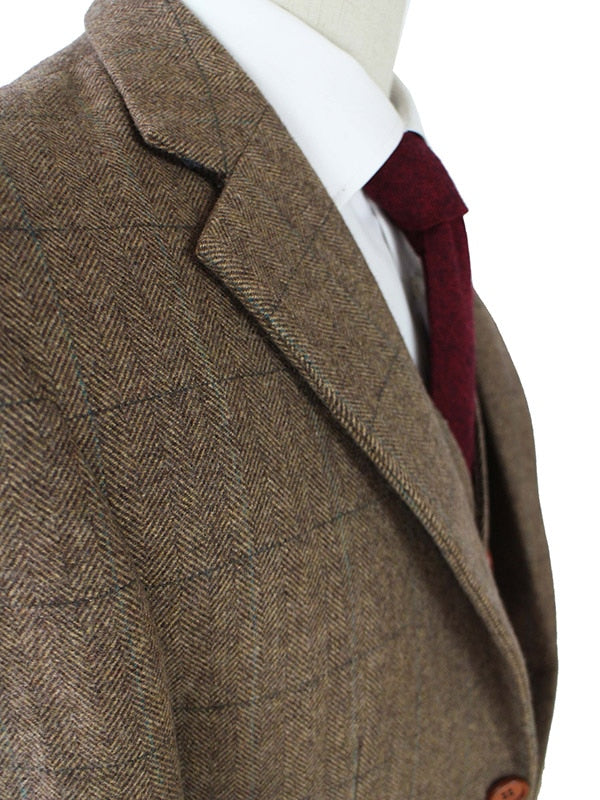 tailor made slim fit suits for men retro wool Brown Herringbone Tweed wedding dress custom mens 3 piece suit Blazers