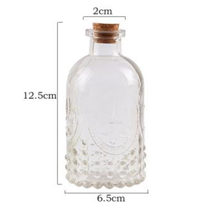 Ali Gift  Zakka Retro Vase Carved 250ml Glass Ball Bottles Tabletop Decorative Fresh Vintage with Cork Wishing Bottle Decoration