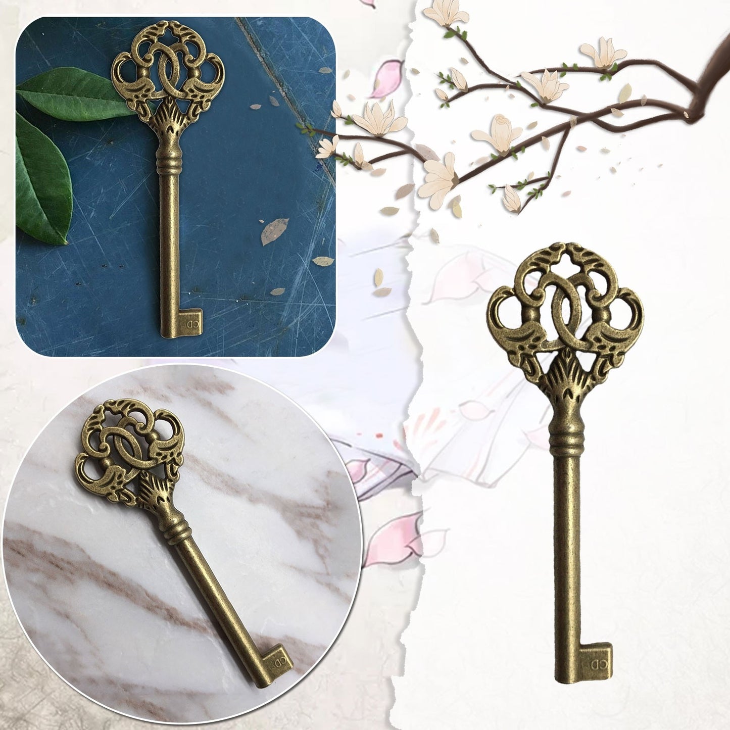 Antique Bronze Vintage Master Key Charm Craft Party Gift Decoration Personal Alarm 140db Car Hook for Keys